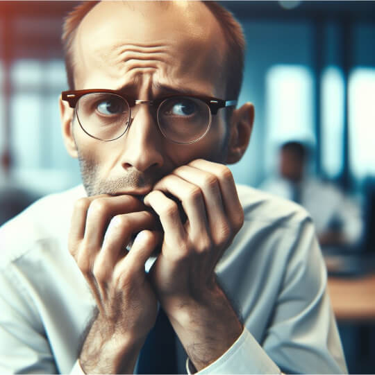 Нервный мужчина грызёт пальцы